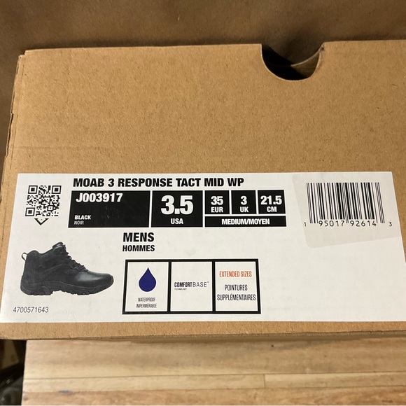 New! Men’s Merrell Moab 3 Response Tact Mid WP Boots Black 3.5 3 1/2 Medium - Picture 11 of 11